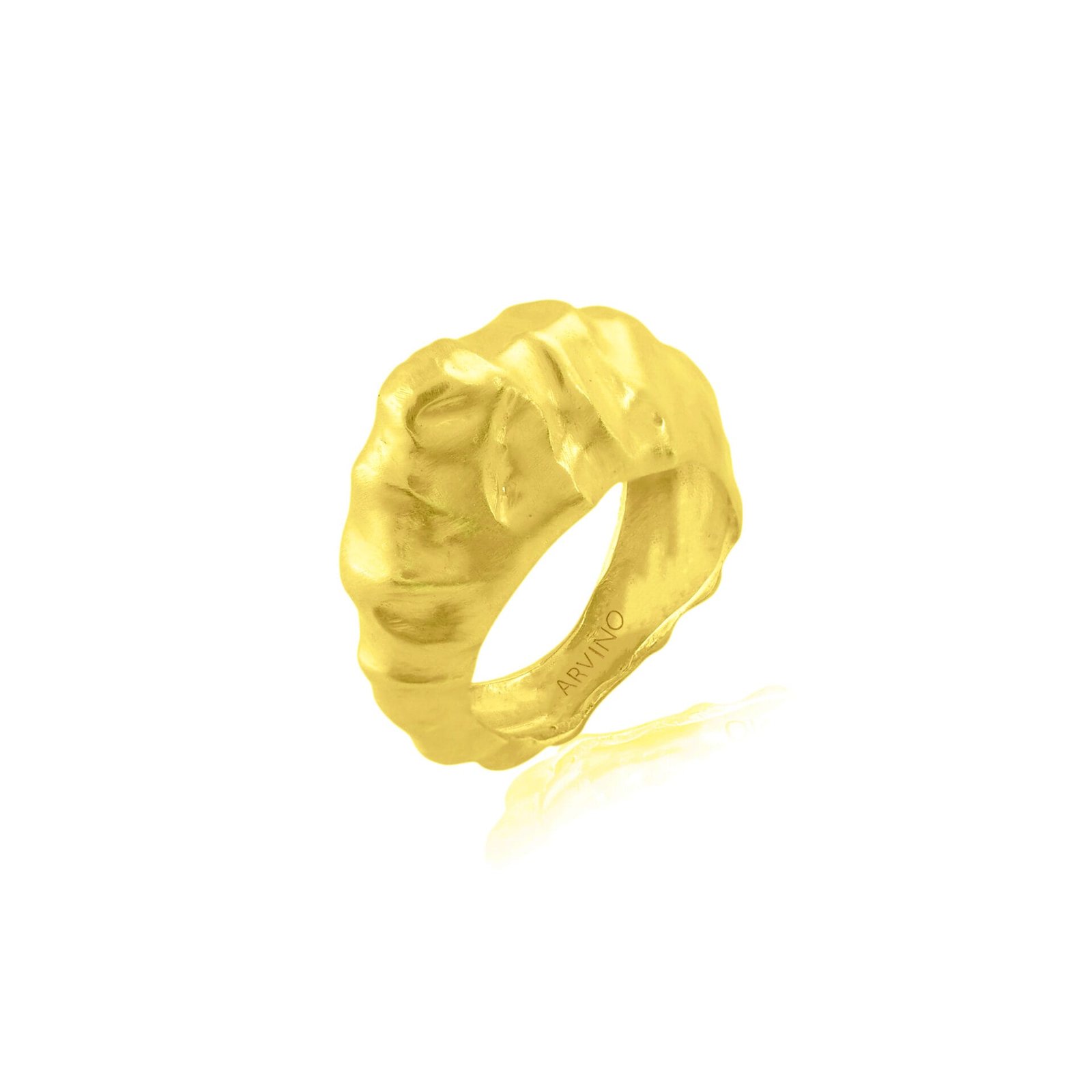 Tapered Foil Hammered Ring – 22KT Gold Plated Wide Band Brass Ring for Men & Women