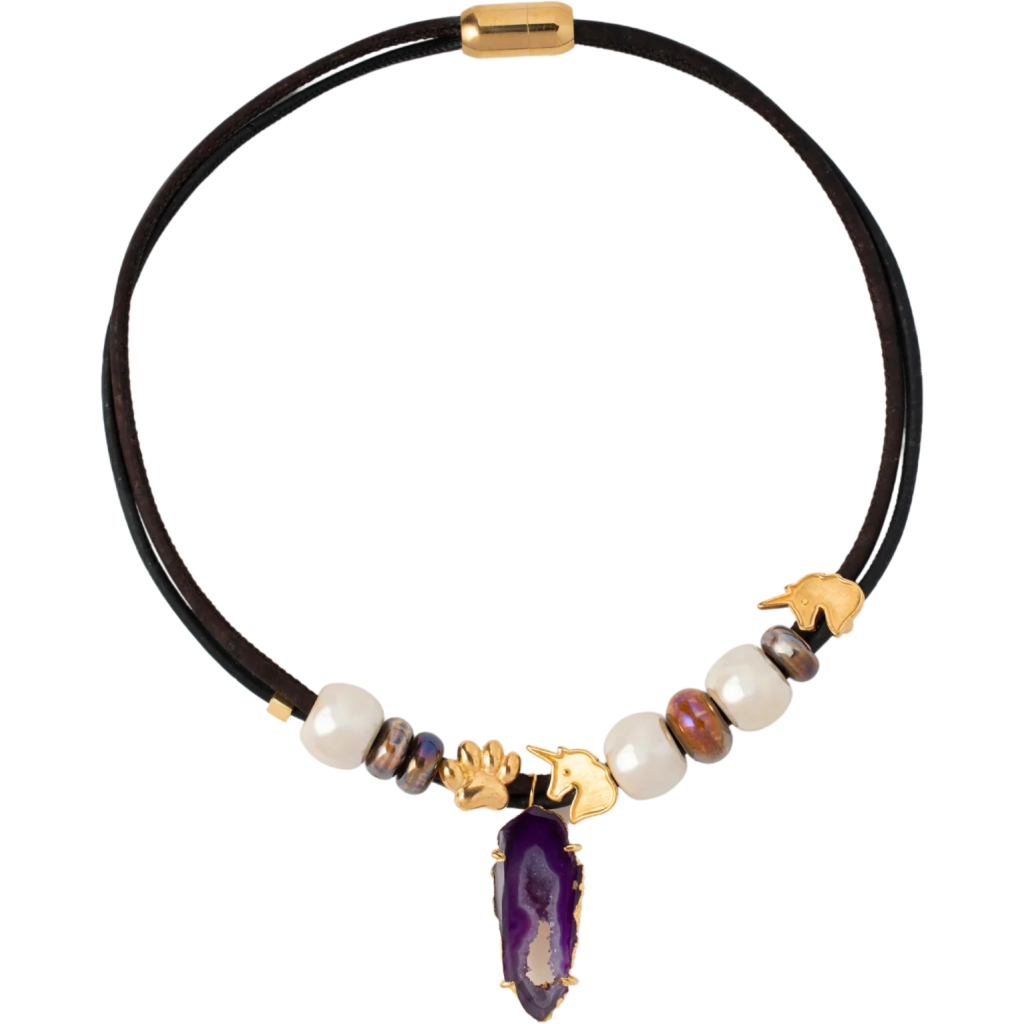 Forest Ceramic Necklace with 18K Go