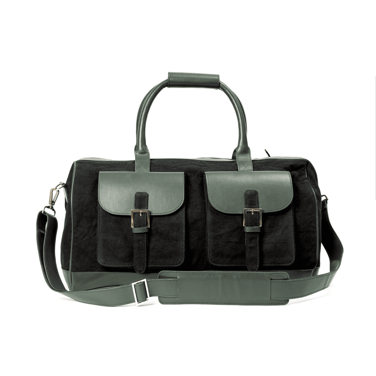 Ajax Vegan Leather Duffle Bag - Black & Green