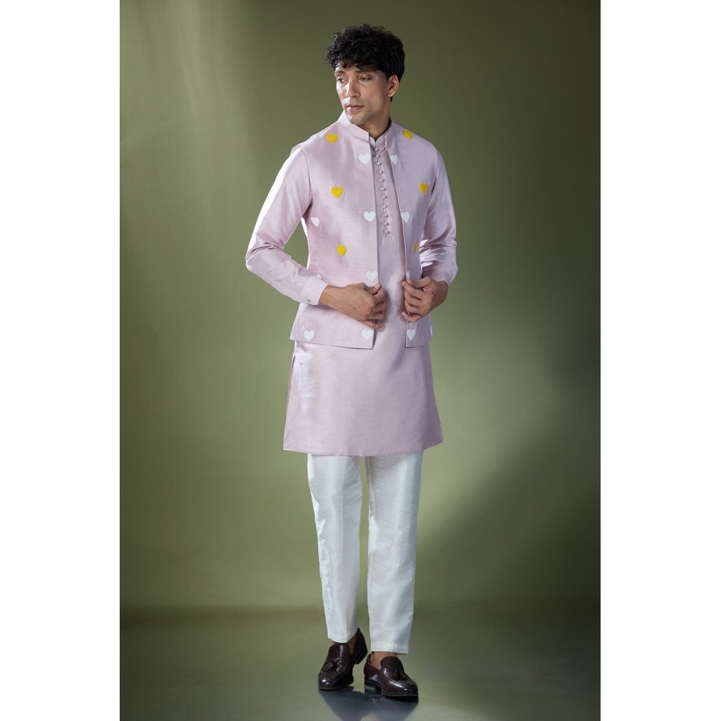 Lilac Embroidered Kurta-Jacket Set