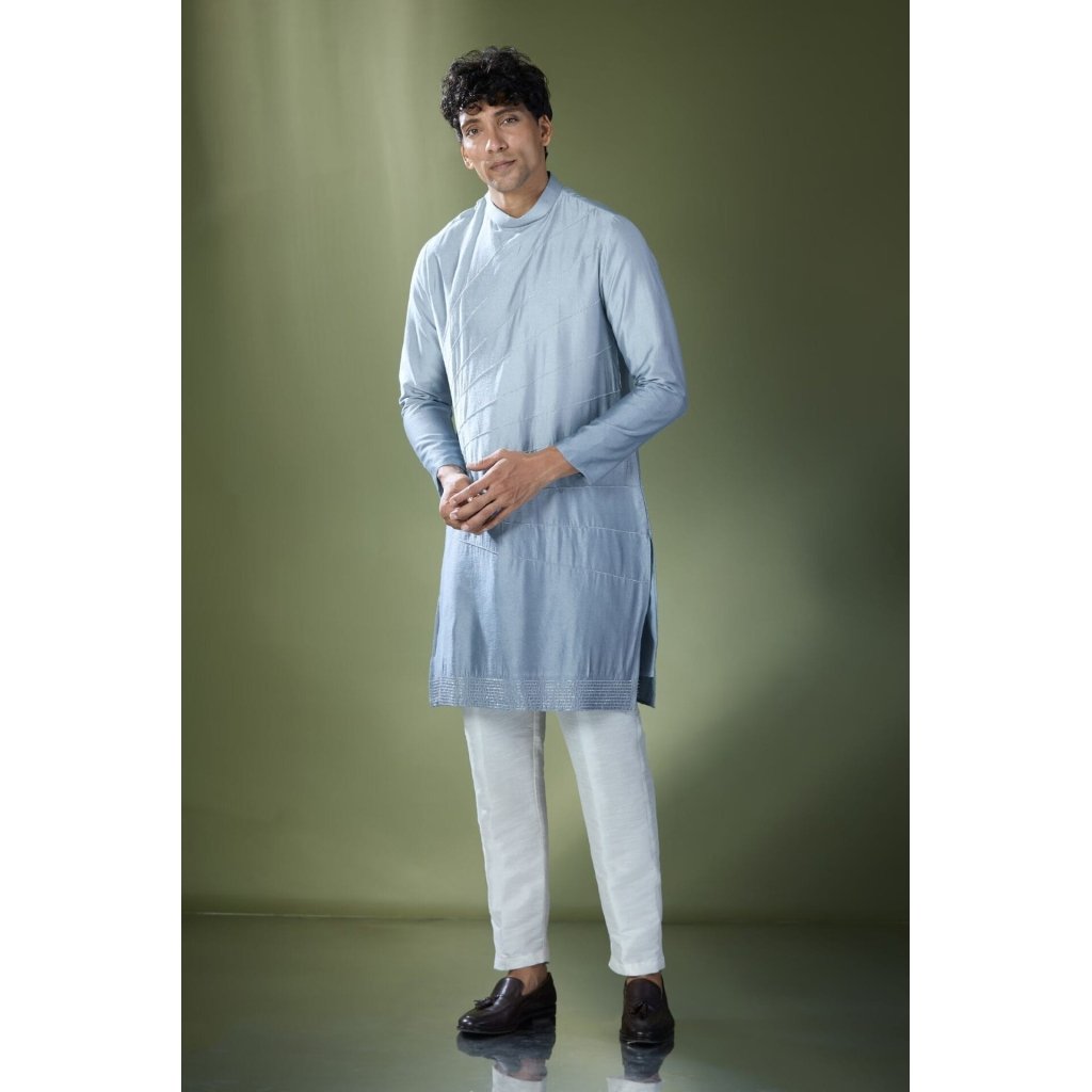 Powder Blue Ombre High-Neck Embroid