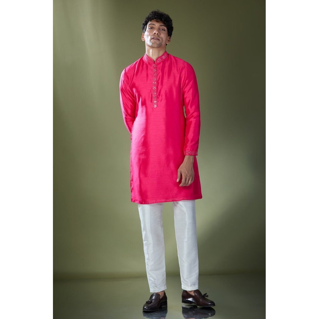 Fuscia Mirror Embroidered Kurta Set