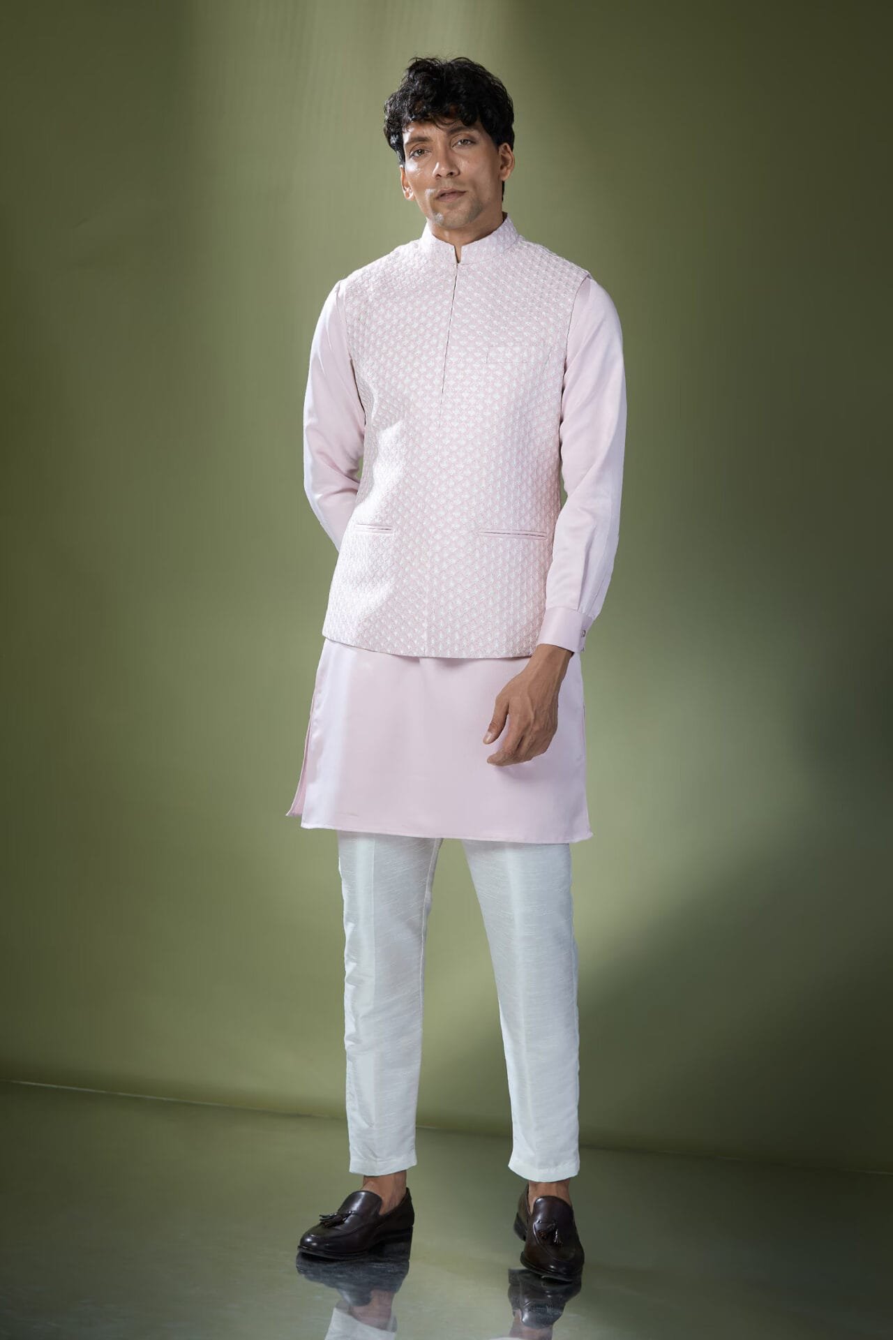 Baby Pink Embroidered Kurta-Jacket