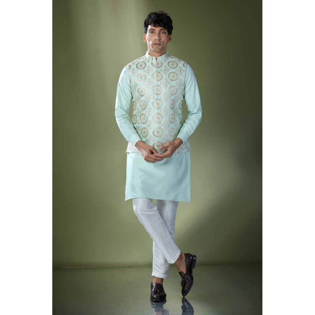 Sea Green Embroidered Kurta-Jacket