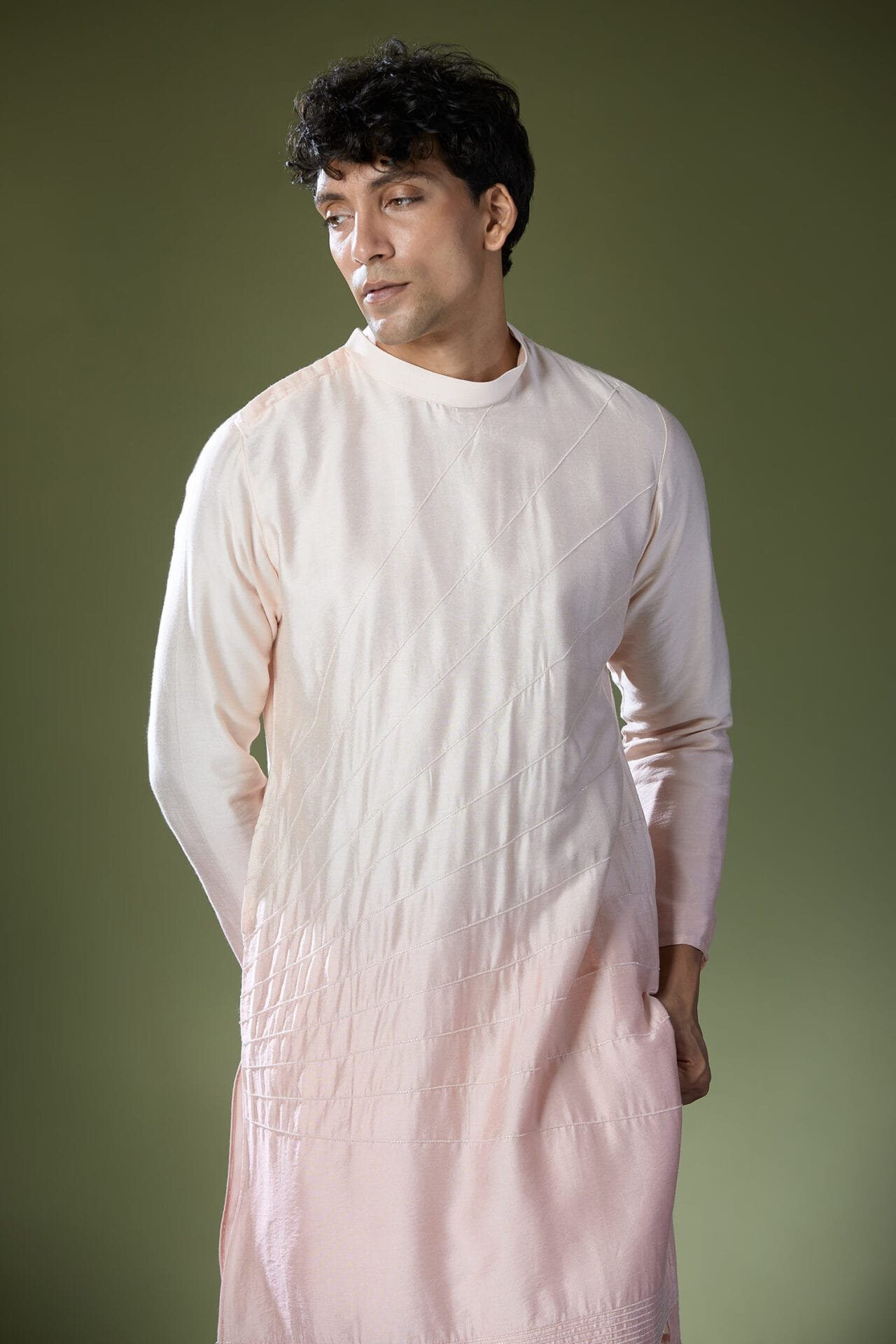 Peach Ombre High-Neck Embroidered K