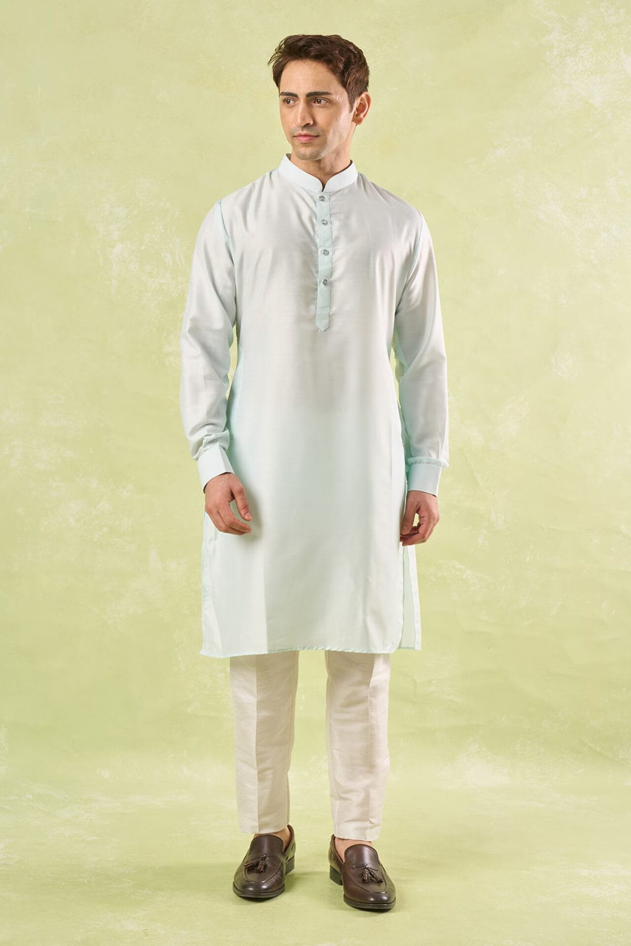 Mint Green Embroidered Kurta-Bundi