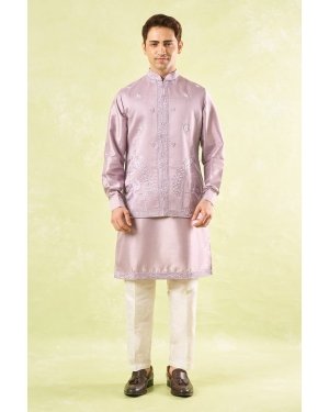 Lavender Embroidered Kurta-Bundi Set