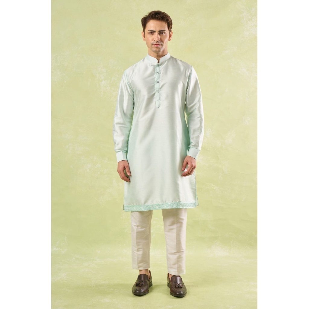 Mint Green Embroidered Kurta-Bundi