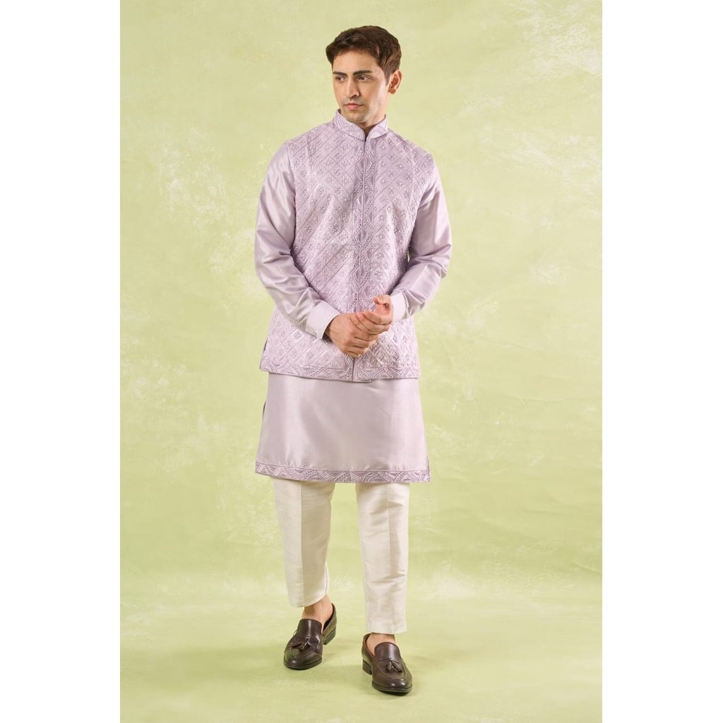 Lavender Embroidered Kurta-Bundi Se