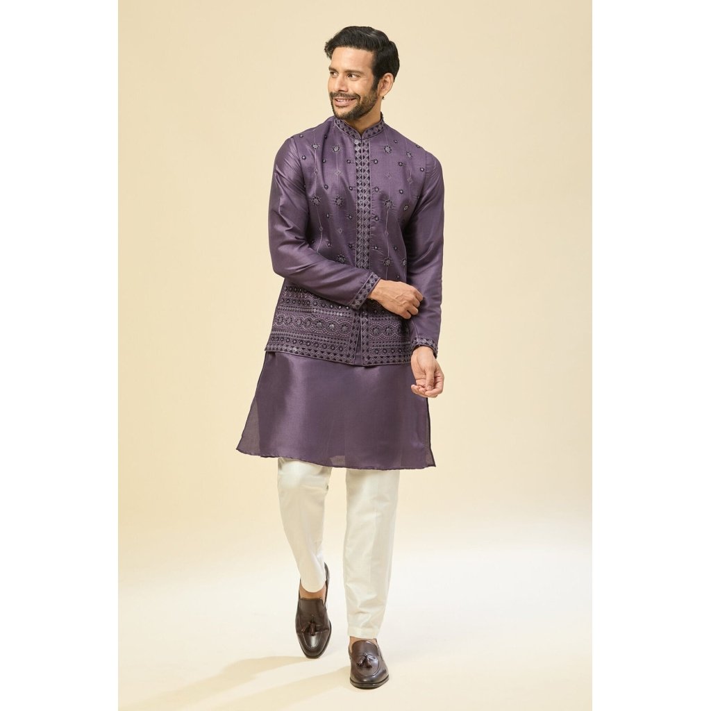 Purple Embroidered Kurta-Jacket Set