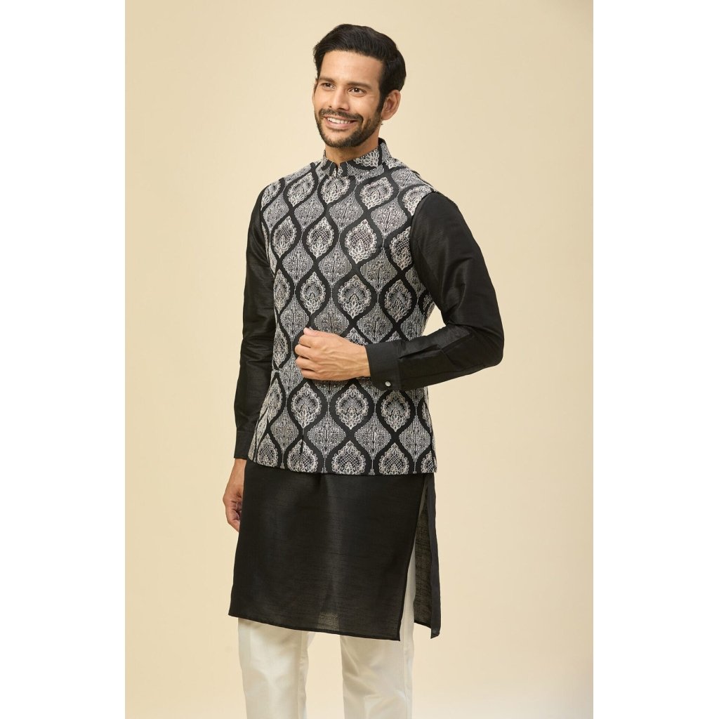 Black Embroidered Kurta-Jacket Set