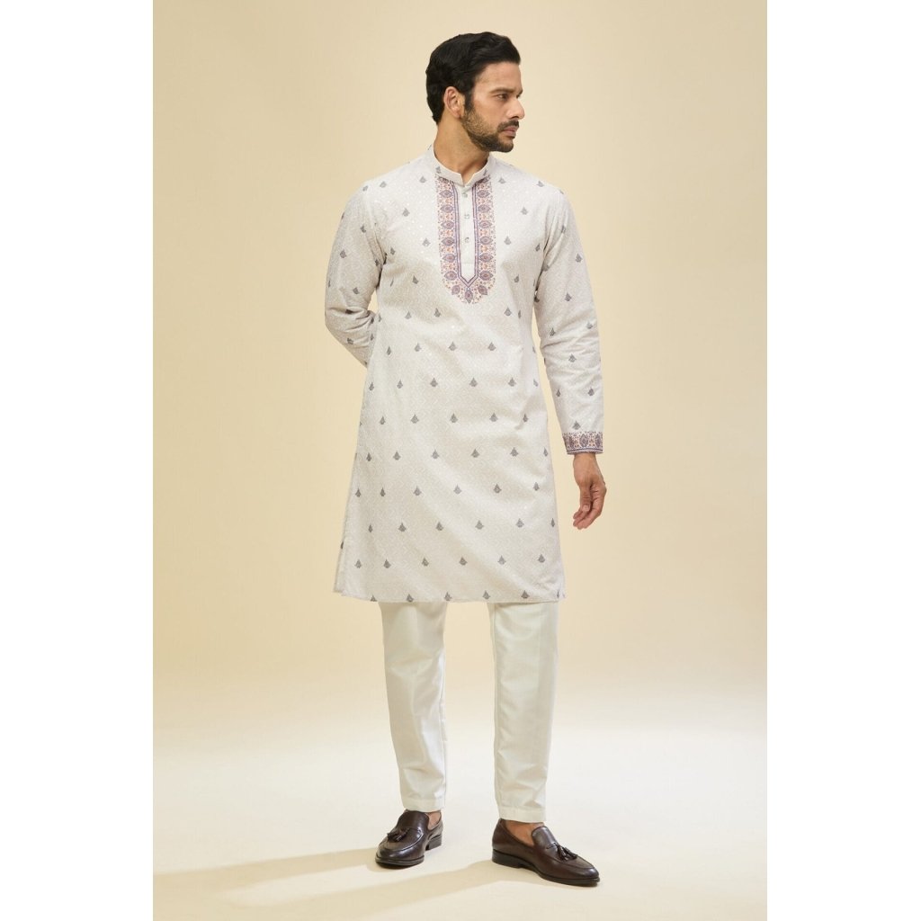 Off White Printed Kurta Set