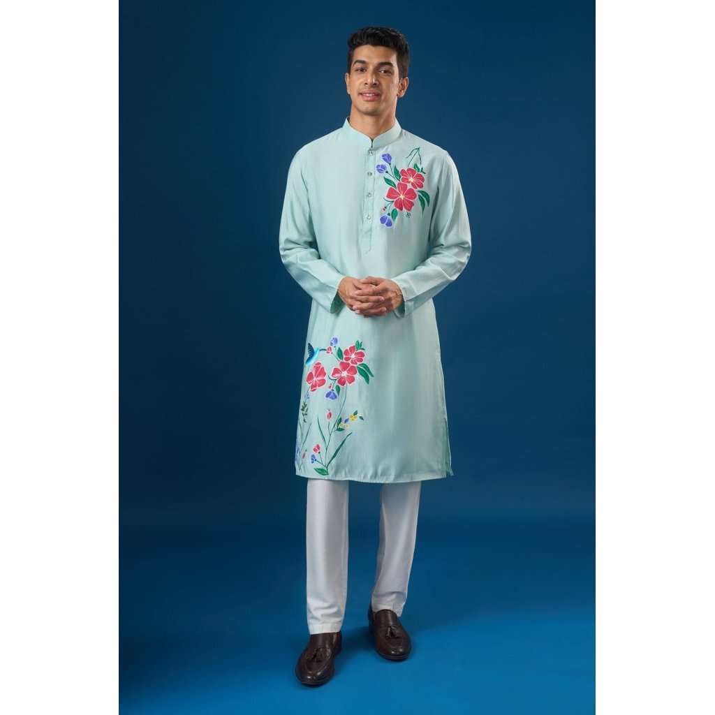 Sky Blue Floral Printed Kurta Set