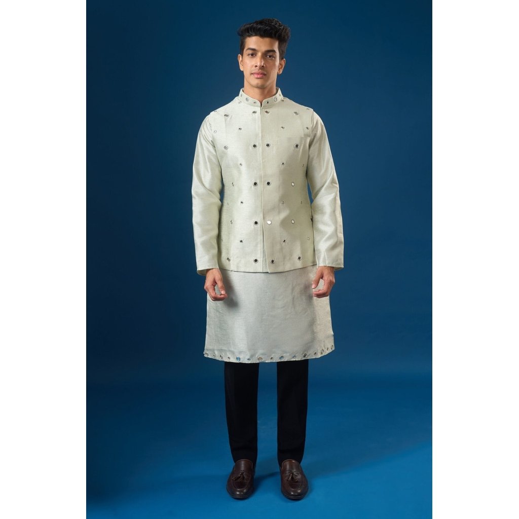 Sage Green Mirror Embroidered Kurta