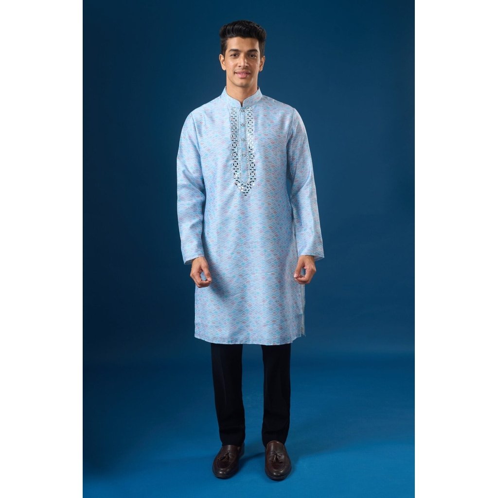Sky Blue Mirror Embroidered Kurta S