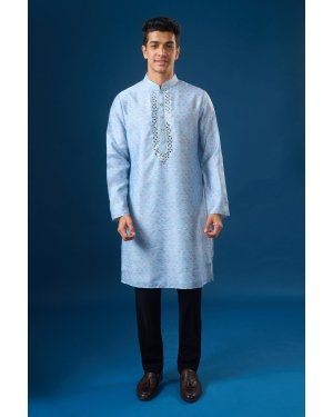 Sky Blue Mirror Embroidered Kurta Set