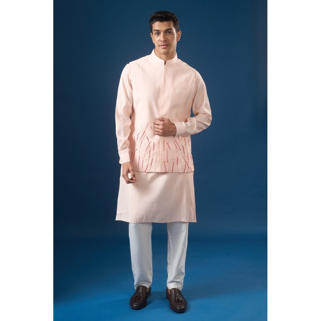 Pink Embroidered Kurta-Bundi Set