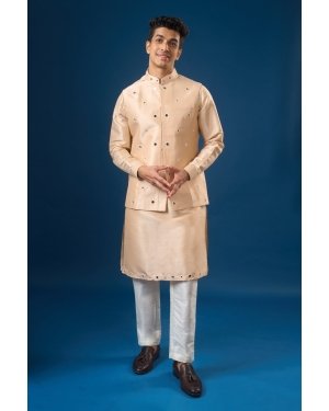 Peach Mirror Embroidered Kurta-Bundi Set