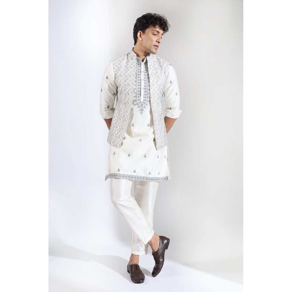 Off White Embroidered Kurta-Jacket