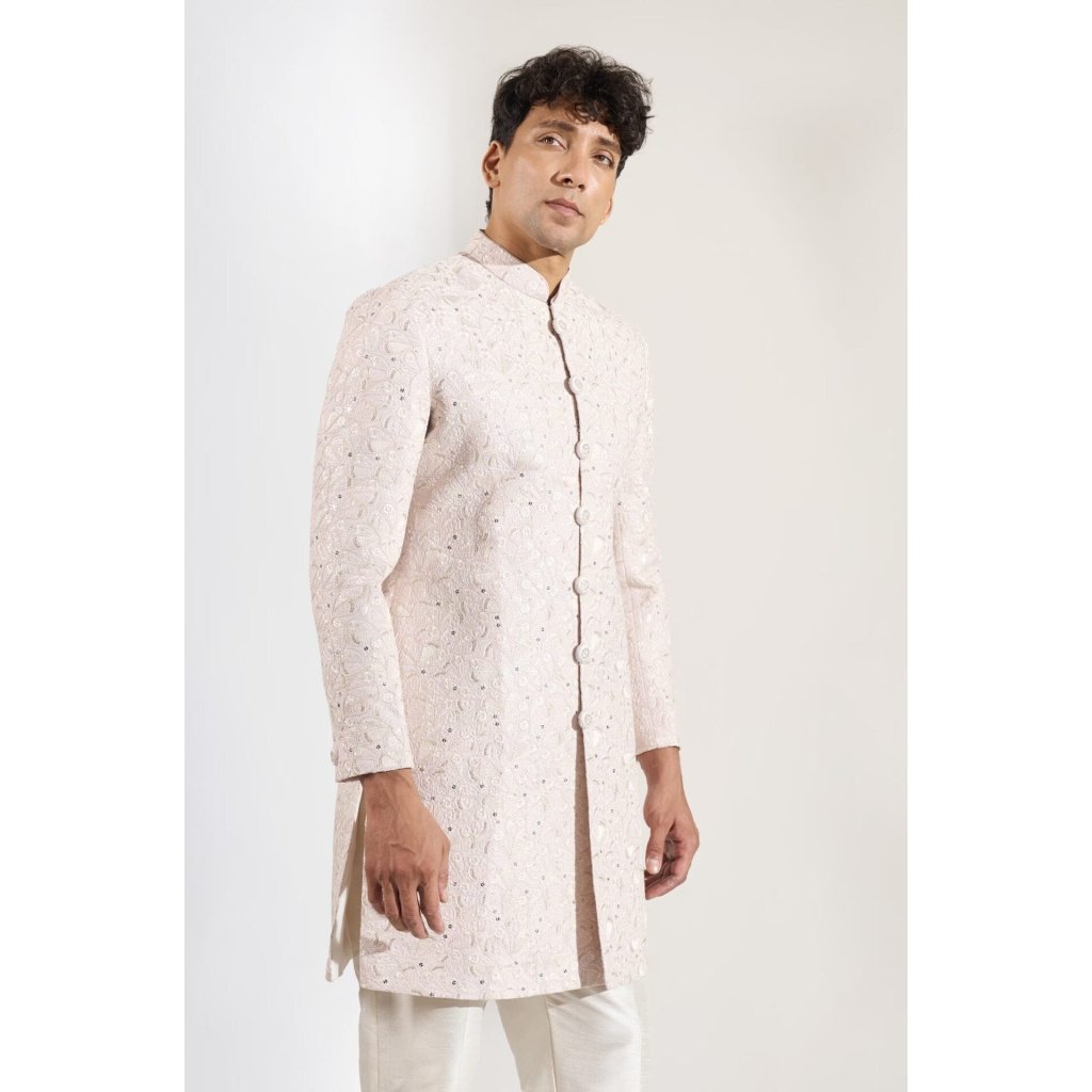 Blush Pink Embroidered Achkan Set