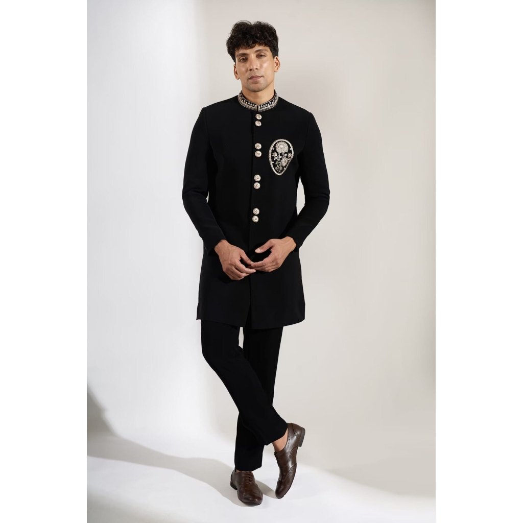 Black Embroidered Achkan