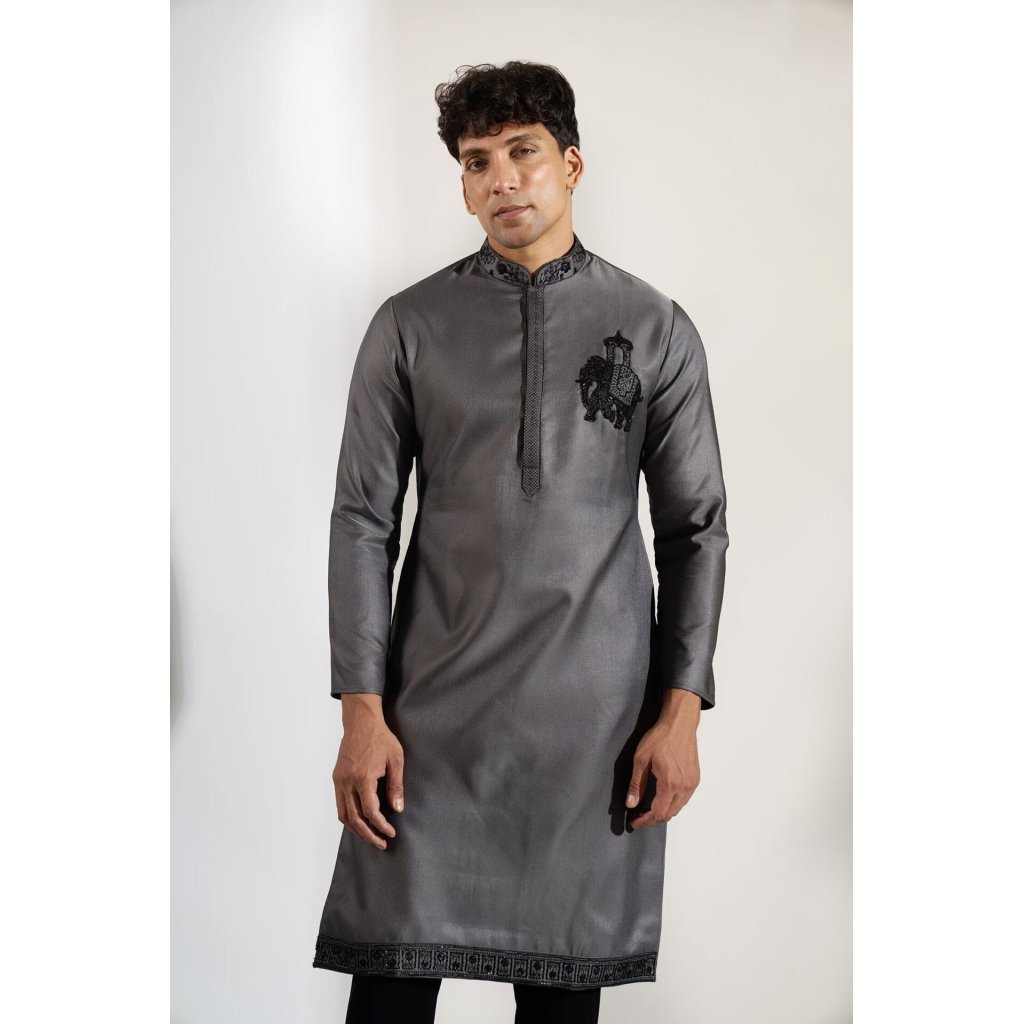 Grey Ombre Embroidered Kurta Set