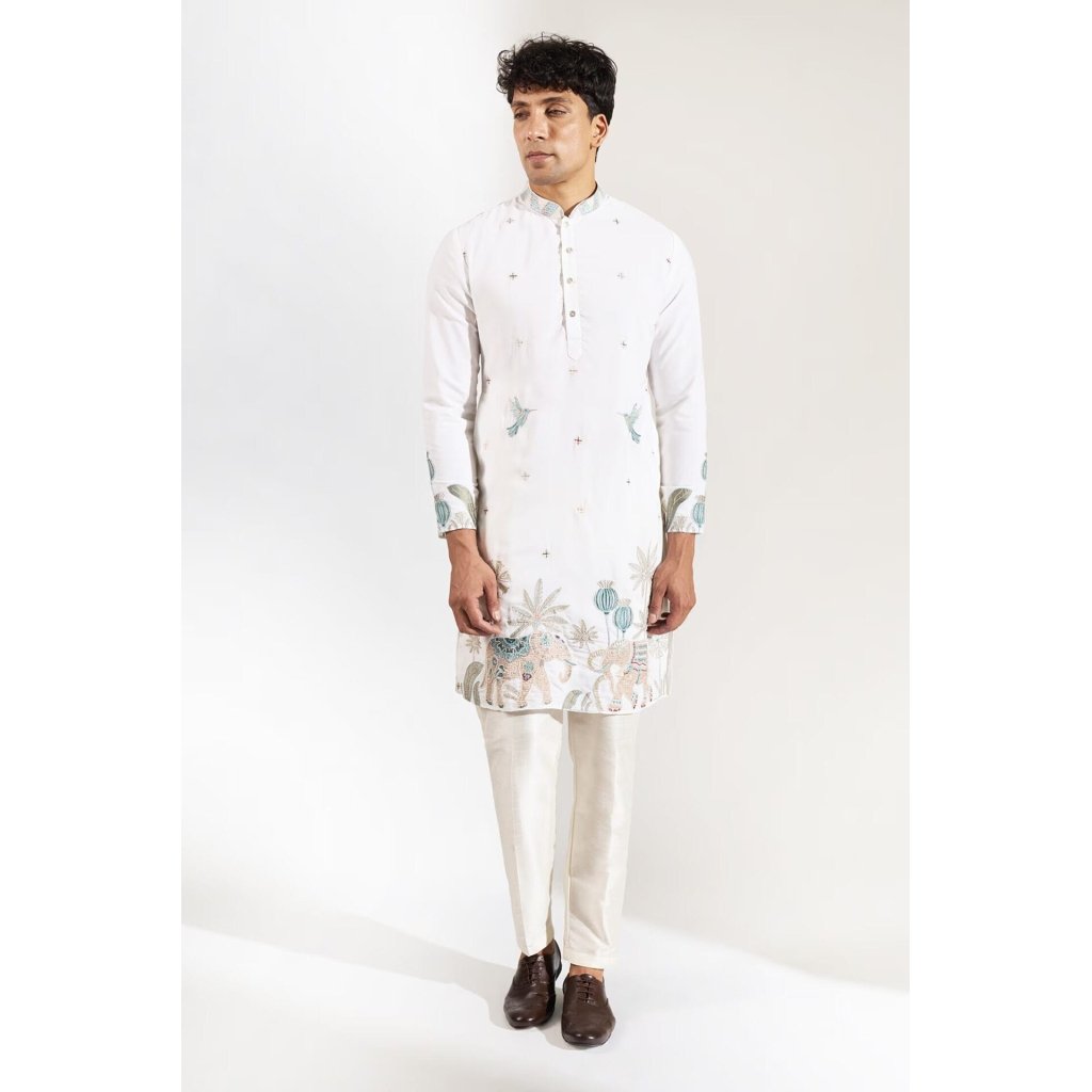 Off White Embroidered Kurta Set