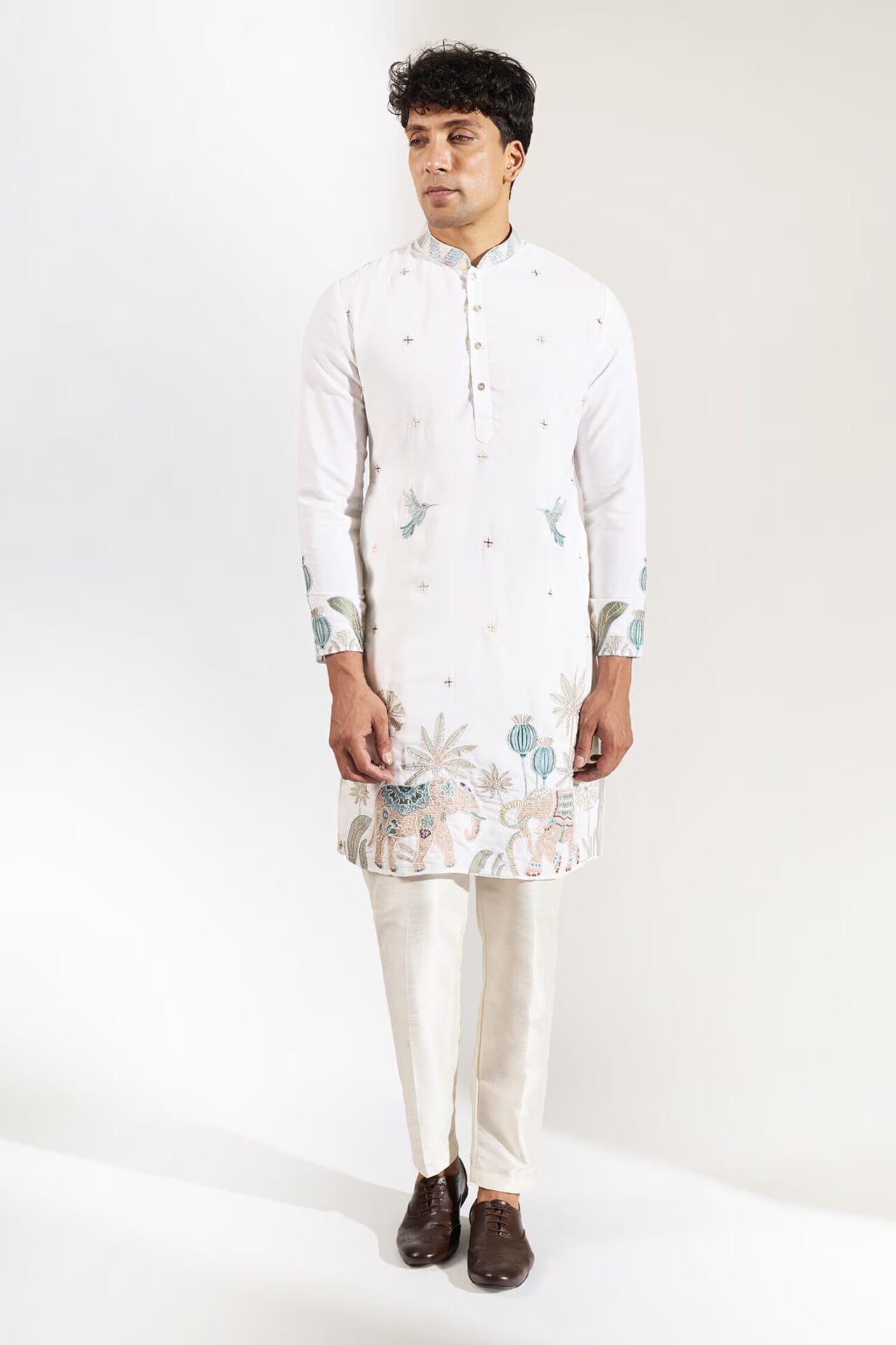 Off White Embroidered Kurta Set