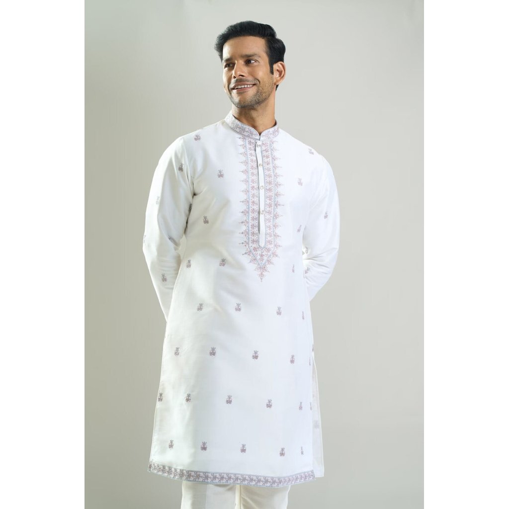 Off White Embroidered Kurta Set