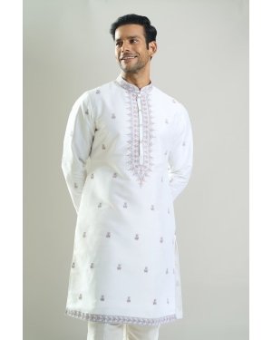 Off White Embroidered Kurta Set