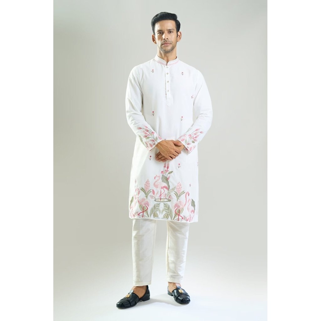 Off White Embroidered Kurta Set