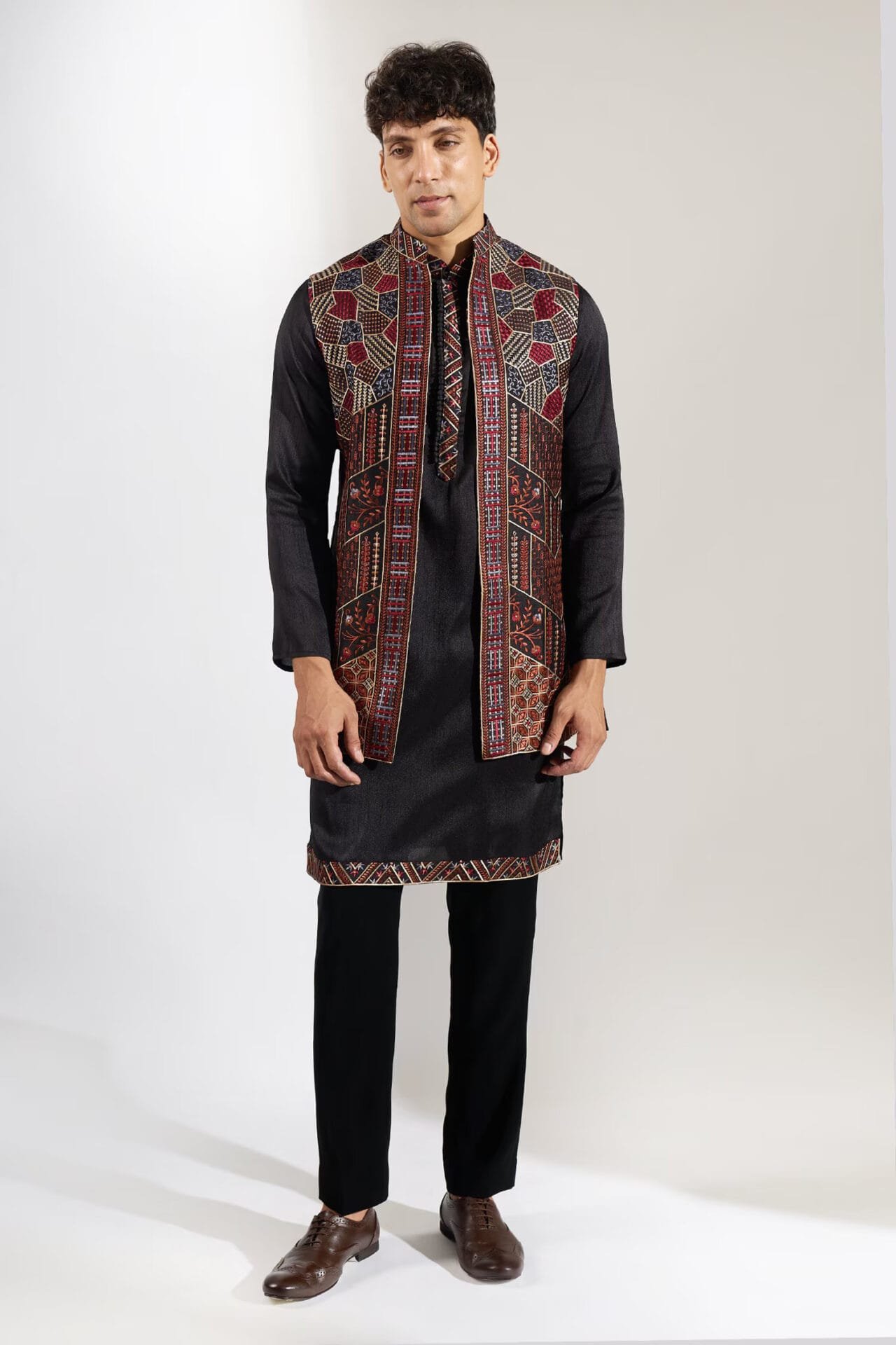 Dark Blue Embroidered Kurta-Jacket