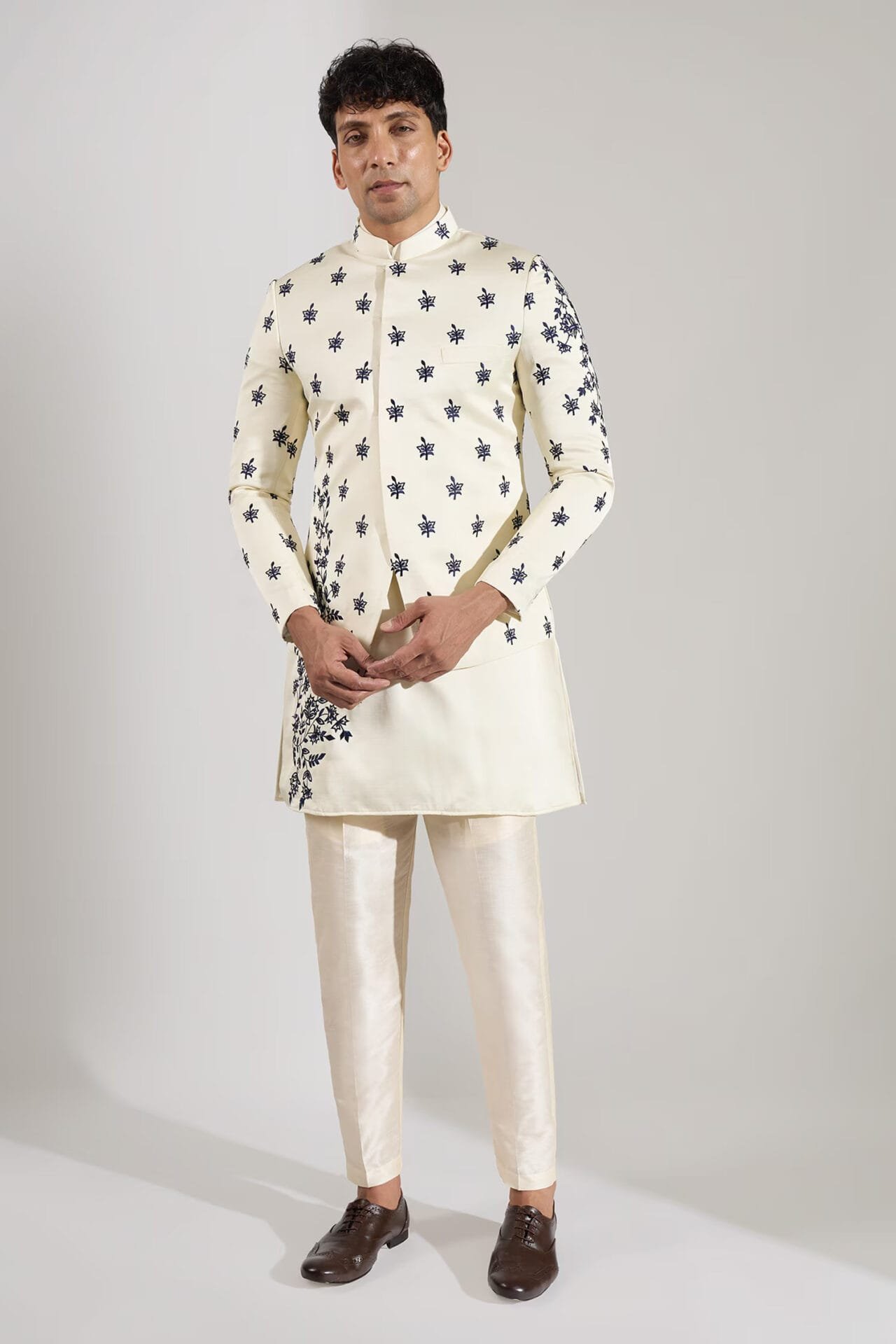 Cream Embroidered Indo-Western Set