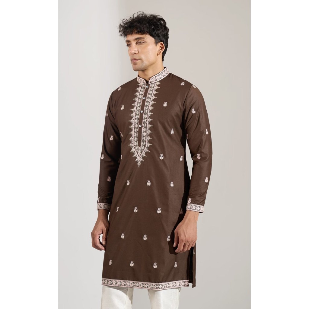 Brown Embroidered Kurta Set