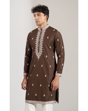 Brown Embroidered Kurta Set