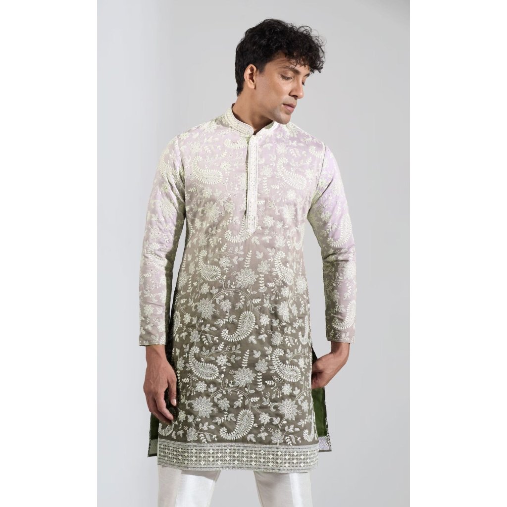Green Ombre Embroidered Kurta Set