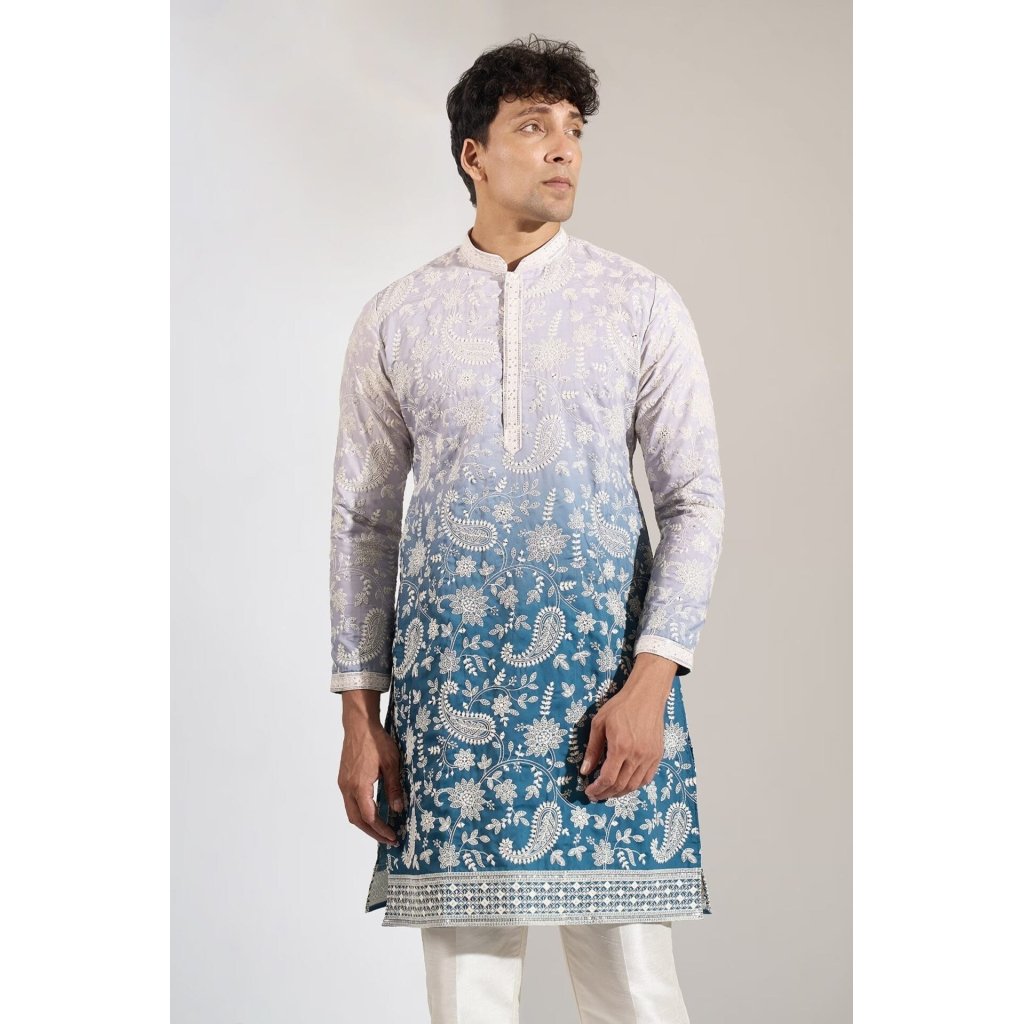 Blue Ombre Embroidered Kurta Set