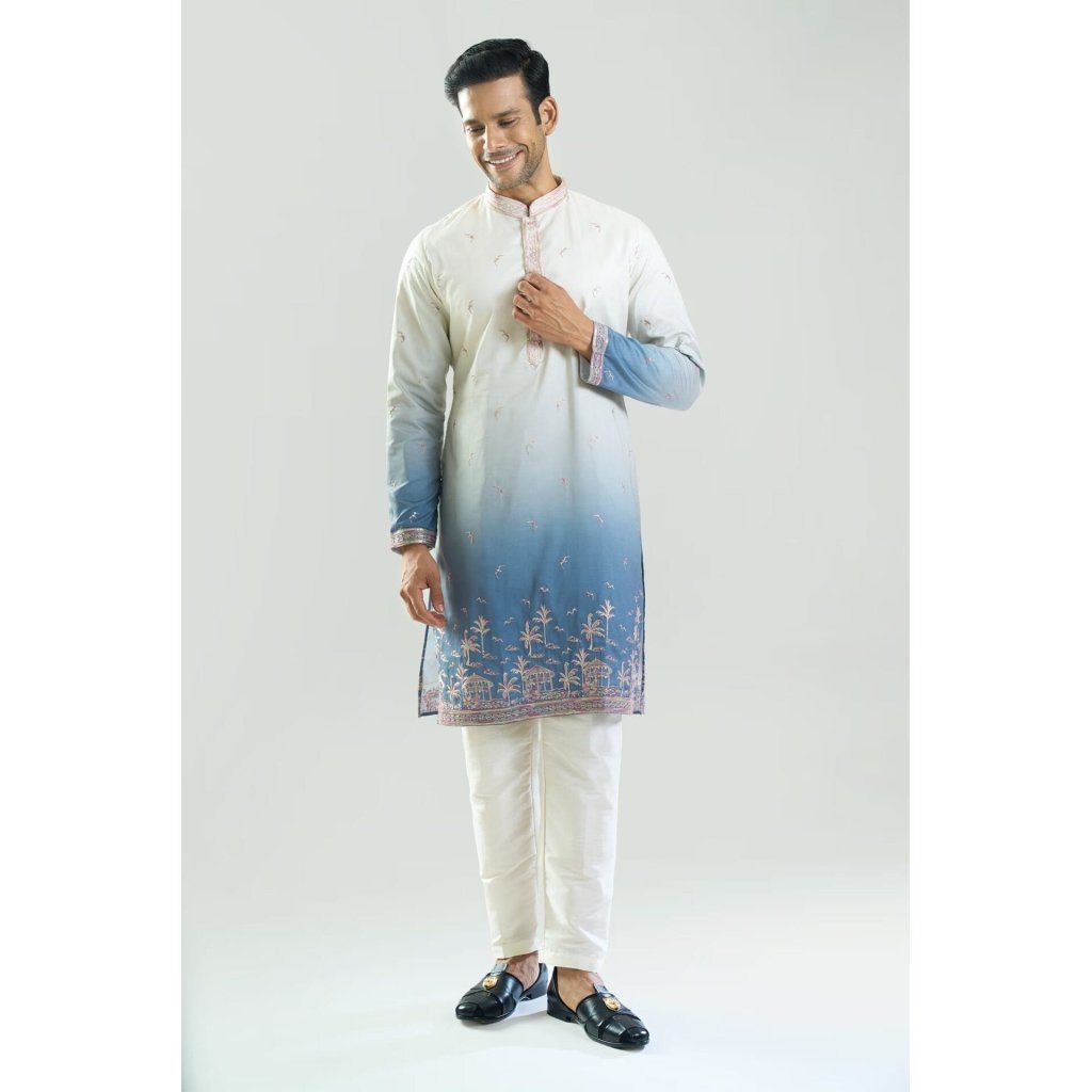 Blue Ombre Embroidered Kurta Set