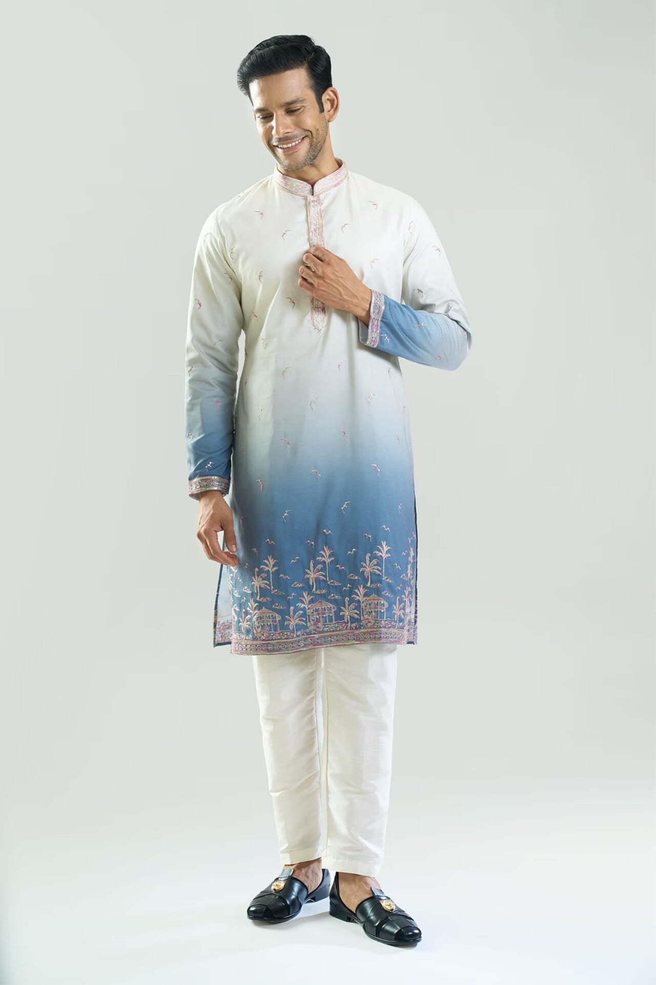 Blue Ombre Embroidered Kurta Set