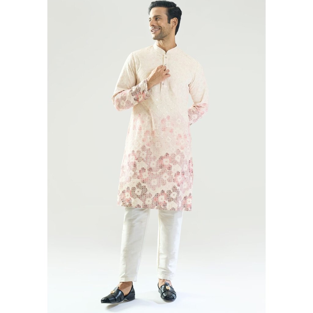 Off White Embroidered Kurta Set