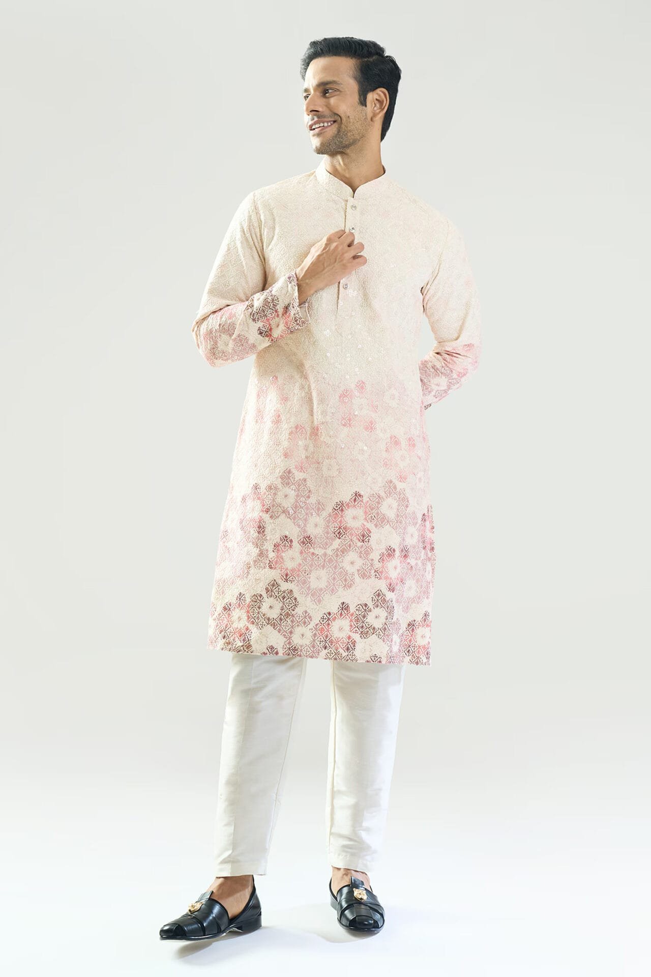 Off White Embroidered Kurta Set