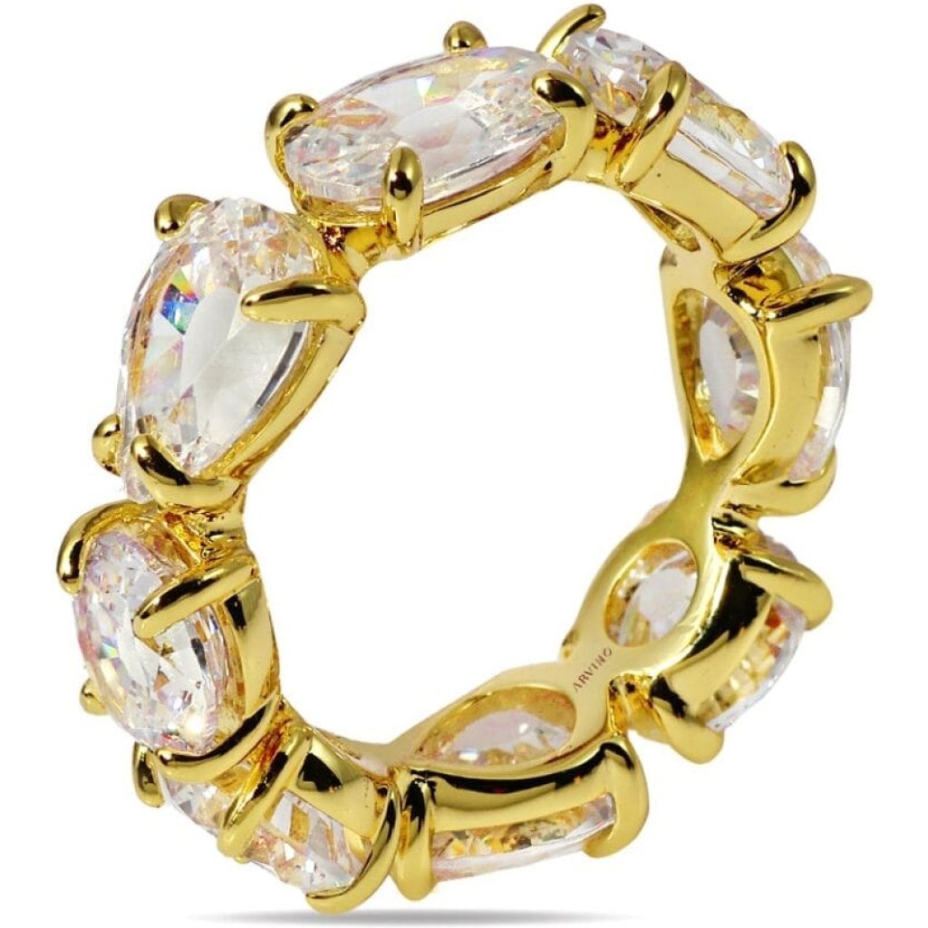 Diamond Zircon Eternity Ring – 22K Gold Plated 925 Sterling Silver Sparkling Wedding Band for Women, Hypoallergenic Luxury Diamond Alternative