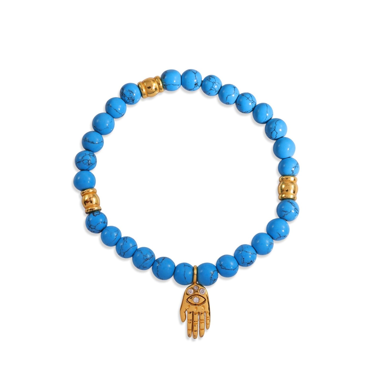 Turquoise Beaded Hamsa Hand Bracelet - 22KT Real Gold Plating on 925 Sterling Silver, Bohemian-Inspired Jewelry