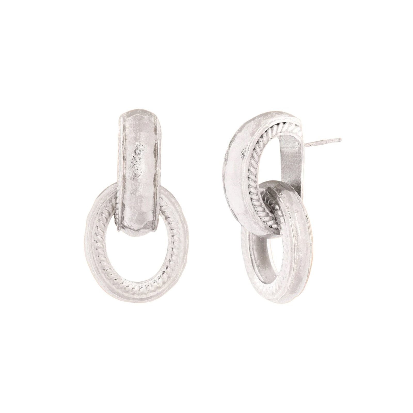 Twisted Rope Interloop Earrings Silver - Elegant Hoop Earrings Set for Women & Girls, Real Silver Plated Premium Brass Alloy Jewelry, Trendy Daily Wear Gift