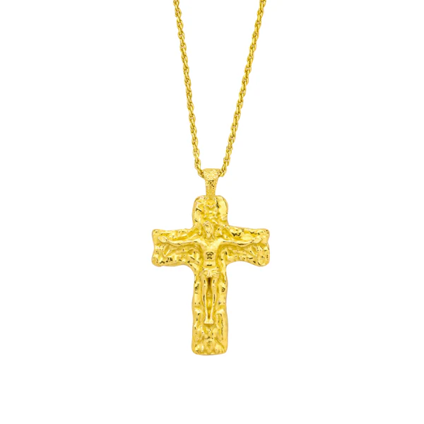 Dainty Gold Cross Necklace – 22KT Gold Plated Textured Charm on Premium Brass Alloy