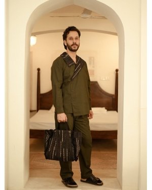 Upcycled Handwoven Arrow Collar Set - Green