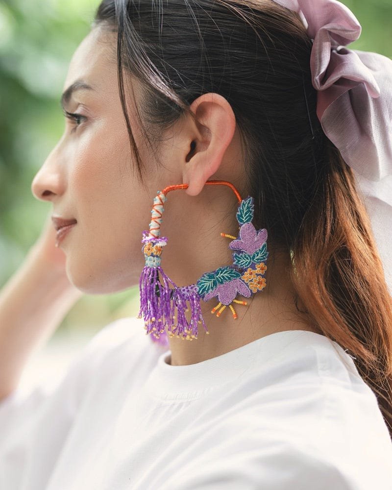 Urmila!! Handcrafted floral embroidered hoop earrings