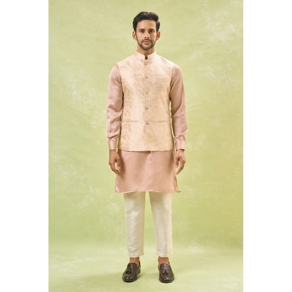 Pink Brocade Kurta-Jacket Set