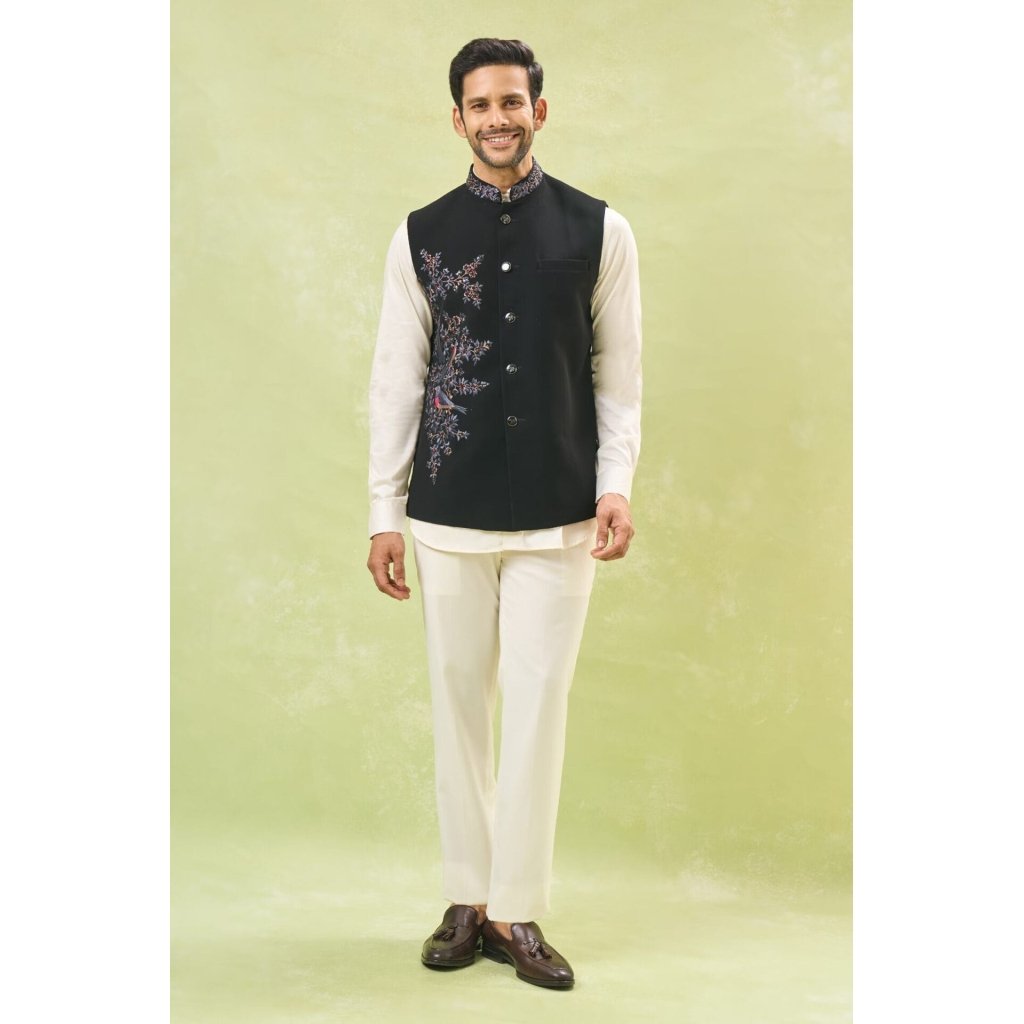 Black Embroidered Nehru Jacket