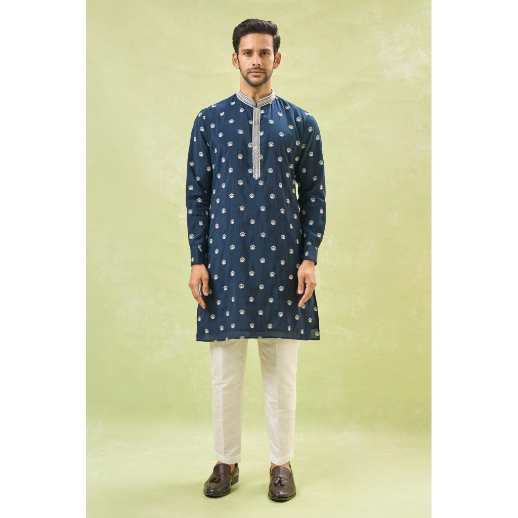 Royal Blue Embroidered Kurta-Jacket
